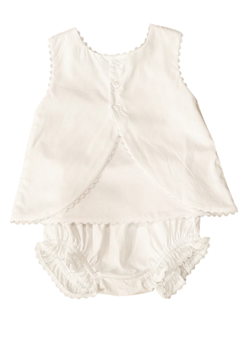 Swing Back Diaper Set with Ricrac - White