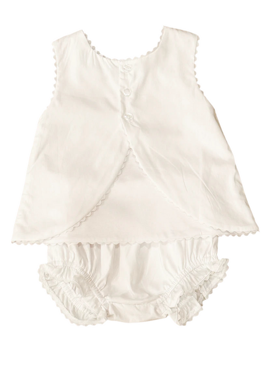 Swing Back Diaper Set with Ricrac - White