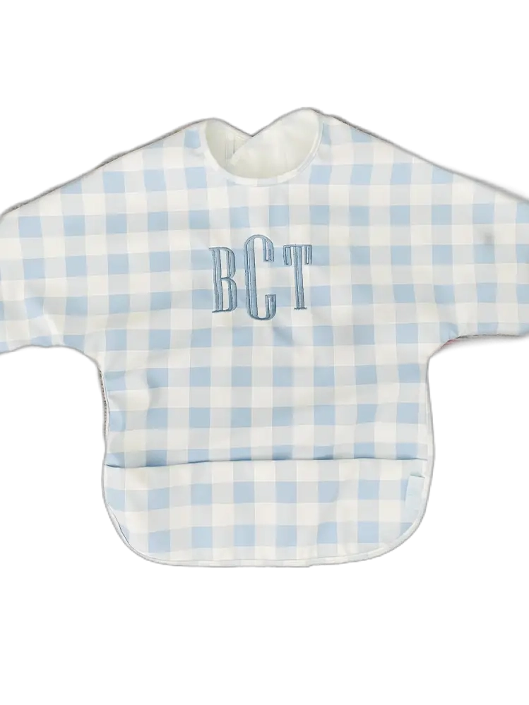 Long Sleeve Catch All Bib - Blue Gingham