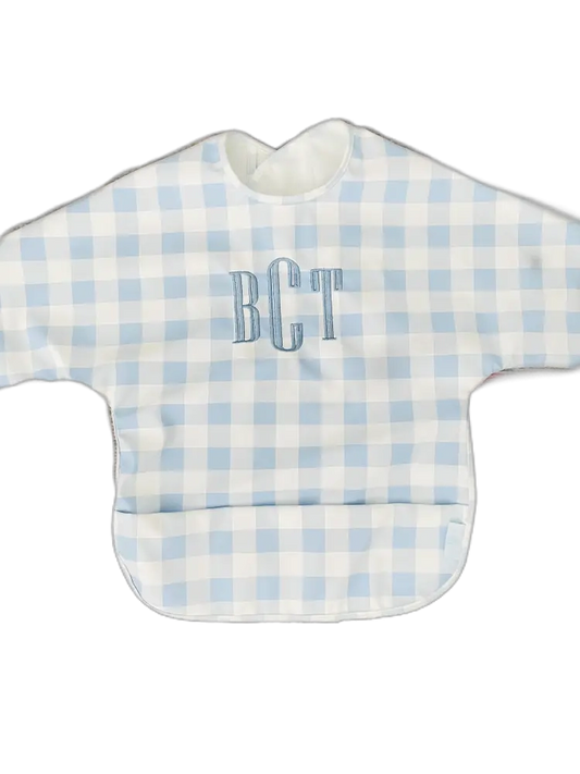 Long Sleeve Catch All Bib - Blue Gingham