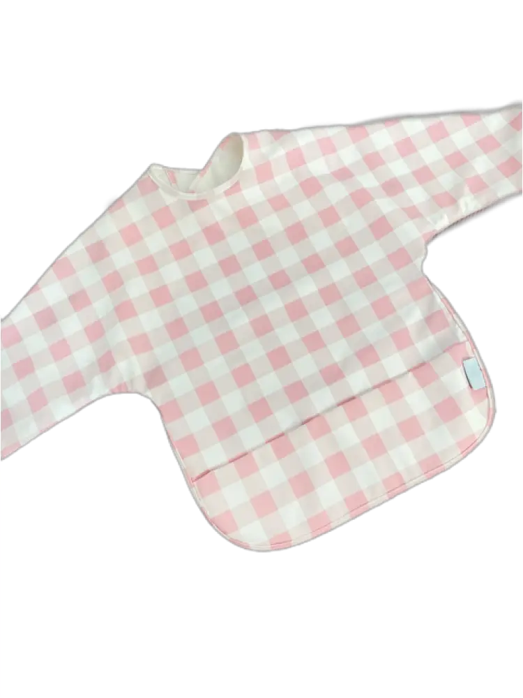 Long Sleeve Catch All Bib - Pink Gingham